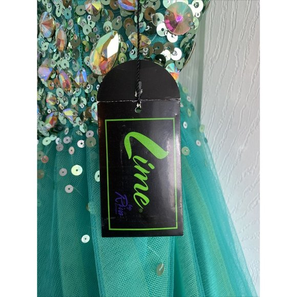 Lime by Riva Turquoise Short Baby Doll Rhinestone Prom Dress w/ Straps size 10 - Picture 2 of 4